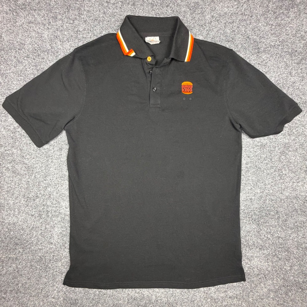 Burger King Employee Uniform Polo Shirt Black Medium BK#9220104 Striped‎ Collar